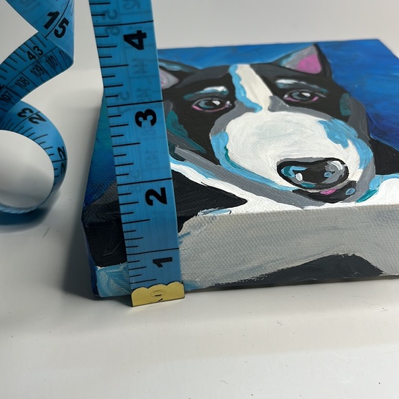 Bull Terrier original hand painted acrylic on gallery wrapped canvas. 6”x6” - Picture 7 of 7